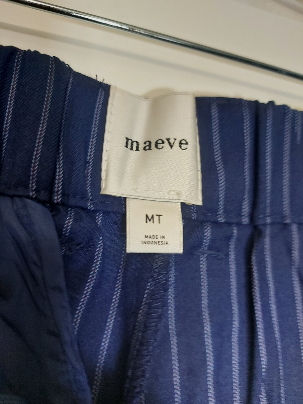 Maeve Navy Pinstripe Wide-Leg Pants with Orange Side Stripe - Picture 8 of 8
